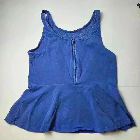Express Peplum Tank Top Blue Lace Detail Zip Back Size Large - Picture 3 of 6